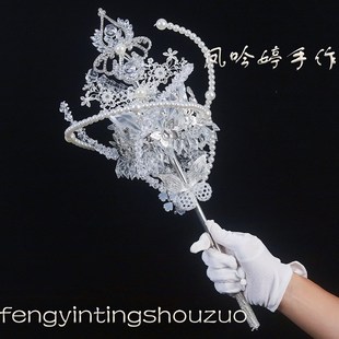 婚礼权杖手捧花白色新娘结婚手捧花定制高级感diy材料包西式婚礼