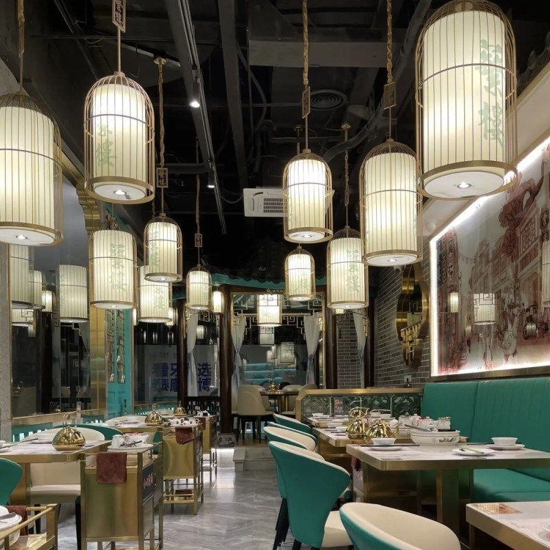 新中式铁艺鸟笼吊灯创意复古吧台茶楼火锅M店餐厅饭店酒店灯笼吊