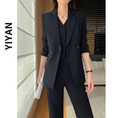 酷飒拽姐正式 职业套装 宴会穿搭 黑色马甲西装 套裤 女2025年春季 新款