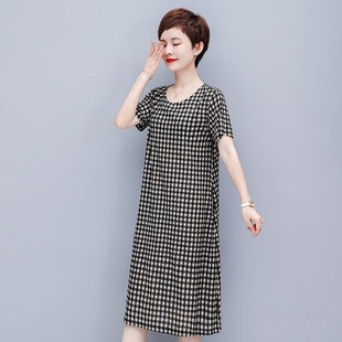 时尚 200斤连衣裙夏装 过膝裙子 牛奶丝加大加肥妈妈装 中老年女装
