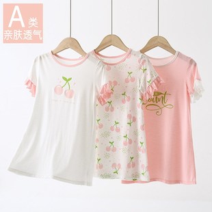 家居服公主裙女孩透气睡衣 竹节棉女大小童中长款 儿童睡裙夏季 薄款