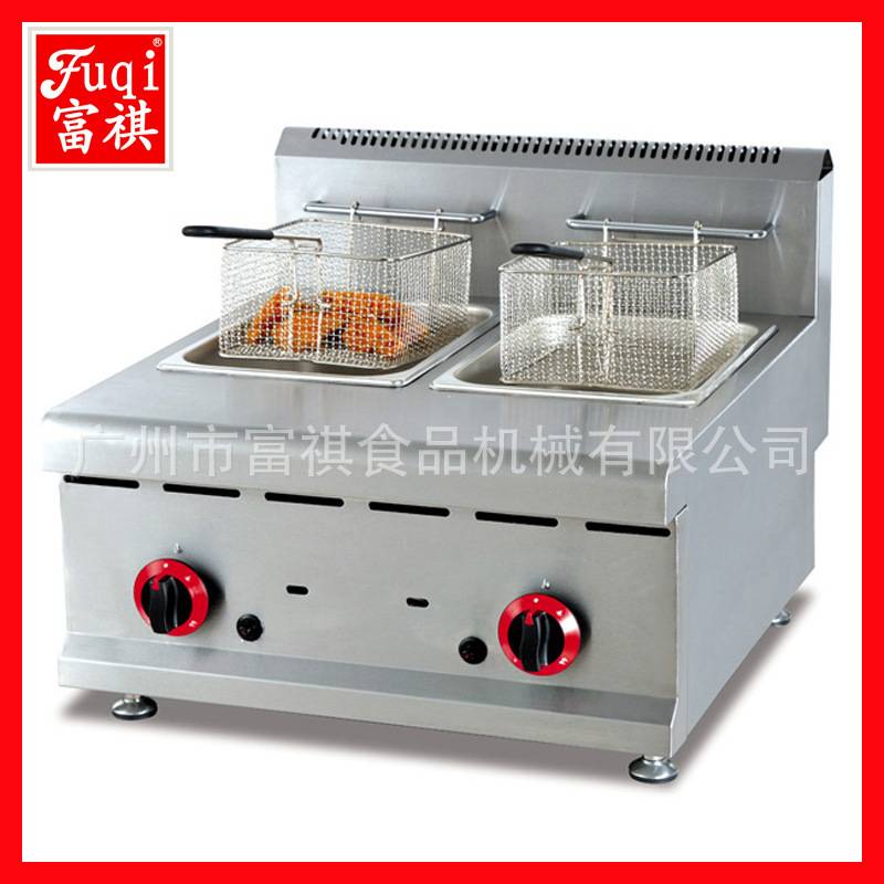 富祺商用不锈钢台式燃气双缸双筛电加热油炸炉FQ-8x2.R高效