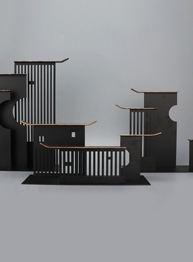 新中式禅意金属屋檐摆件家居w客厅玄关酒柜装饰品办公室艺术品摆