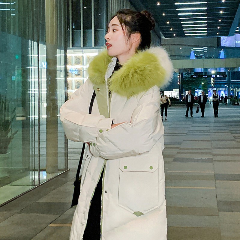 2021新款冬女装羽绒服加厚棉服韩版中长款羽绒服大毛领外套女过膝