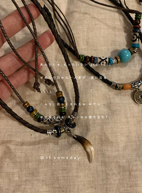 手作 新中式异域民族风编绳项链长版抽绳设计感锁骨链复古毛衣炼