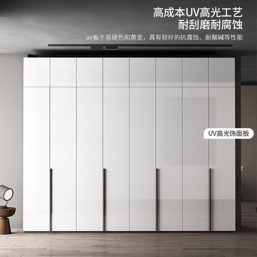 轻奢衣柜简约现代卧室家用高光柜子木质组合四六八门衣柜环保衣橱