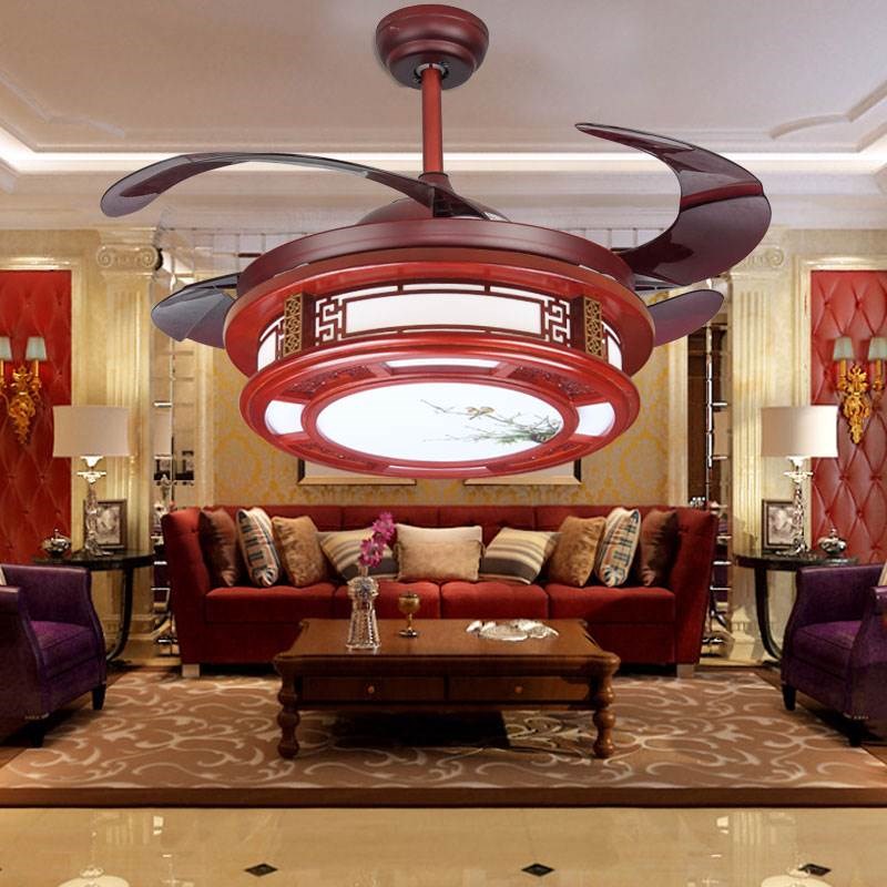 新中式吊扇灯隐形风扇灯客厅中国风卧室实木复古餐厅家用一体吊灯