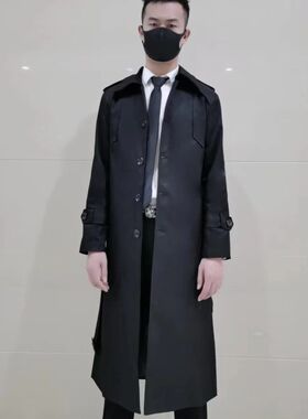 秋冬季黑色风衣男超长款过膝韩版修身帅气简约加厚大码战壕外套潮