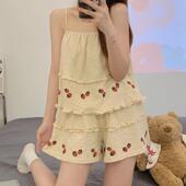 睡衣女学生宿舍宽松家居服套Z装 特大码 300斤甜美吊带短裤 两件套夏