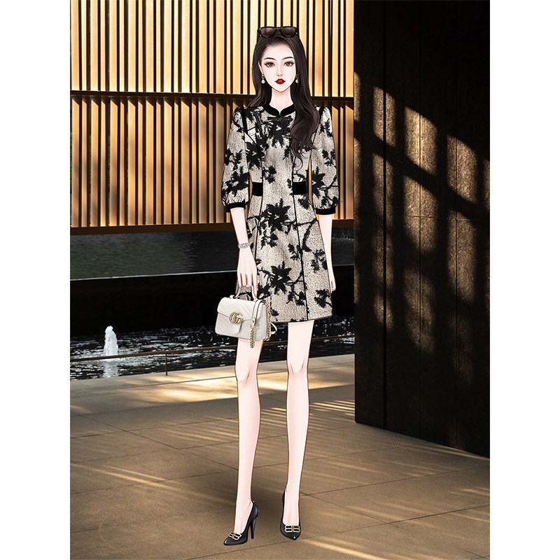 高端中式国风印花连衣裙2025夏季新款气质礼服小个子改良旗袍裙子