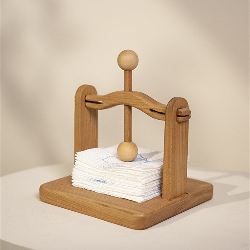 匠木家居实木纸巾座压台餐厅酒店桌面方巾架餐巾架立式夹纸座