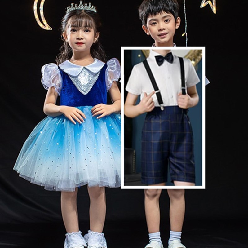 六一儿童演出服蓬蓬裙幼儿园合唱舞蹈公主裙表演服背带裤男童礼服