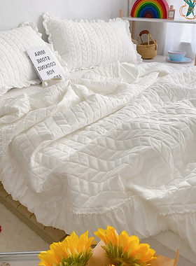 韩式公主风白色夏凉被被子四件套水E洗棉花边空调被单双人夏季夏