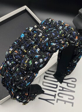 高颅顶发卡发箍女2023新款秋冬超宽边编织发捆头饰遮白发压发头箍