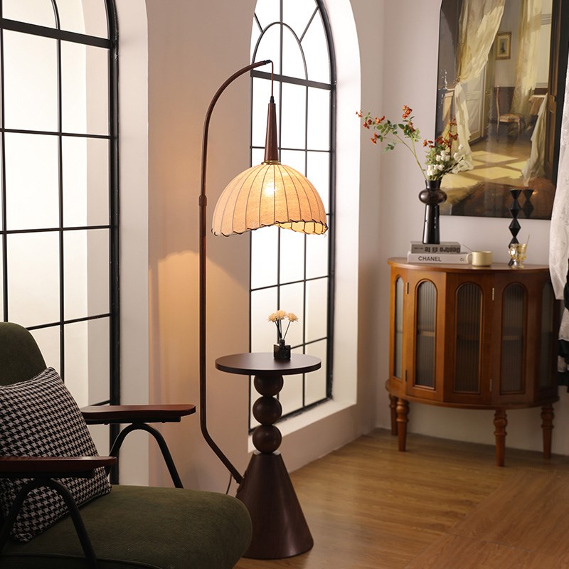 法式中古风落地灯j客厅沙发边几置物高级感复古卧室床头茶几钓鱼