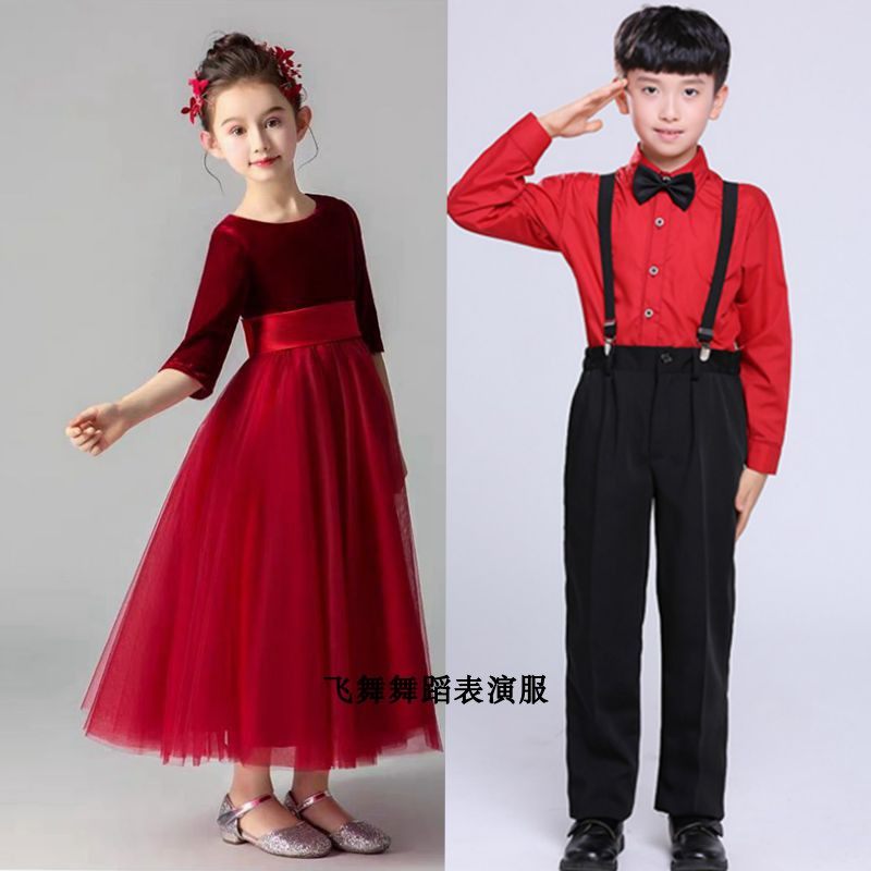 儿童演出服新款中小学生合唱服装少儿朗诵比赛表演服纱裙礼服长款