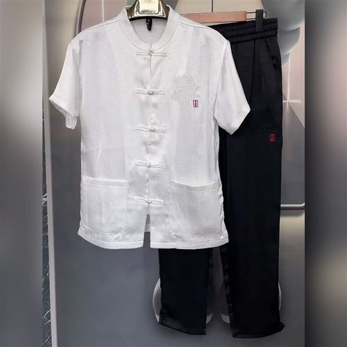 【现货】032夏季新品盘扣中国风刺绣唐装短袖套装轻奢舒适两件套