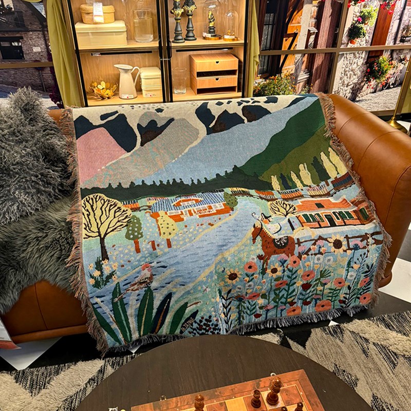 【布谷】绿野仙踪棉线毯提花高级氛围感家居沙发T盖巾钢琴盖毯装