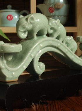 高端手工创意如意汝瓷复古工艺品中式招财礼品客厅酒柜家居收藏品