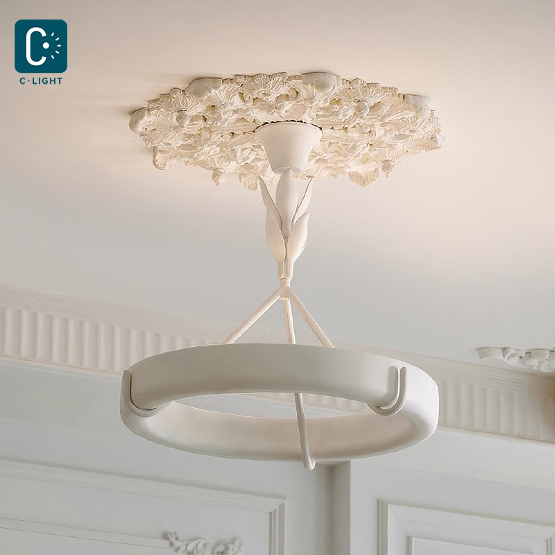 Athena法式轻奢复古石膏吊灯现D代卧室创意奶油客厅别墅餐厅灯具