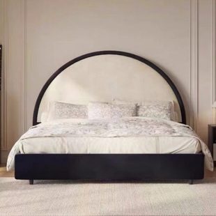 法式奶油风床头单买复古软包半圆床靠实松木单个靠背板主卧双人床