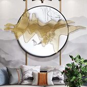 新中式 饰品 铁艺山水壁挂客厅圆形轻奢挂饰茶室玄关禅意挂件乔迁装