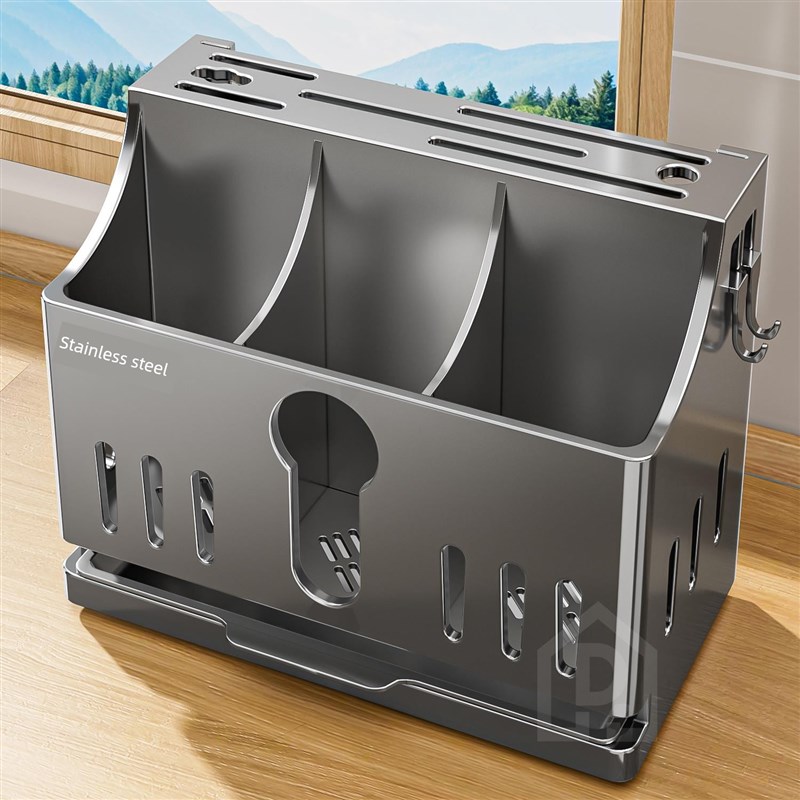 新型不锈钢厨刀架收纳架壁挂式B多功能厨刀筷子勺桶集成收纳箱