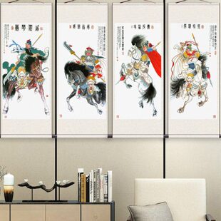 五虎上将三国人物挂画抚琴仕女图送客户礼品卷轴画丝绸挂画茶楼画