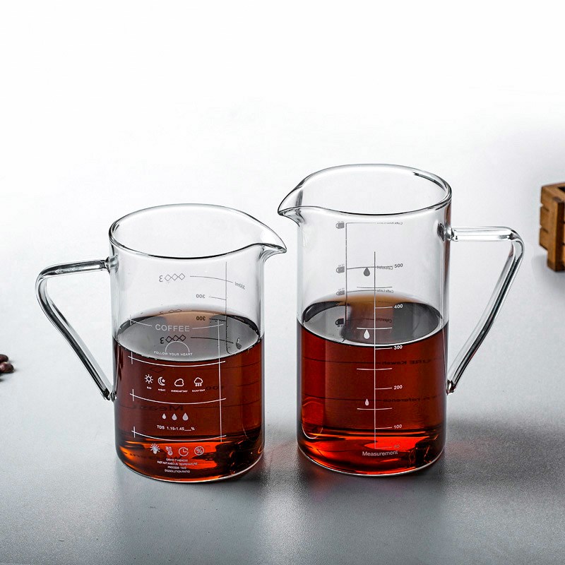 耐热玻璃咖啡壶高硼硅分r享壶带刻度滴滤式手冲器具刻度量杯500ml
