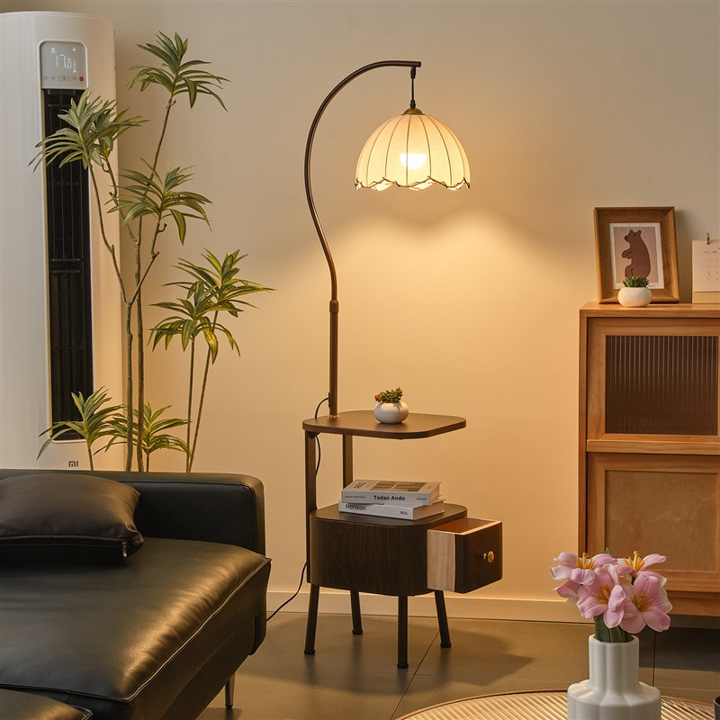 落地灯置物架客厅卧室沙发旁边几床头柜一L体法式中古氛围艺术台