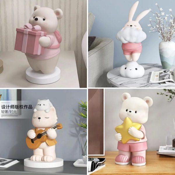 现代轻奢客厅电视柜桌面儿童房样板房树脂卡通可爱动物装饰摆件