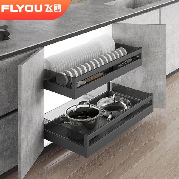 飞鸥拉篮厨房橱柜碗碟拉篮锅具收纳双层抽屉开门式调味篮碗篮铝,厨房/烹饪用具,厨房抽屉置物架,淘宝优惠券,粉丝福利购,淘宝优惠卷