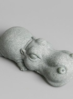 青砂石萌萌河马动物茶宠摆件鱼缸假山造景创意送礼家居桌面装饰品