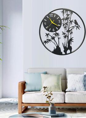 黑色创意挂钟墙贴竹子贴纸平面瓷砖贴书房卧室客厅沙发背景钟表贴