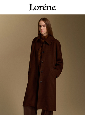 Lorene羊毛大衣女2025秋冬新品长款毛呢大衣蚕丝手工法式外套女