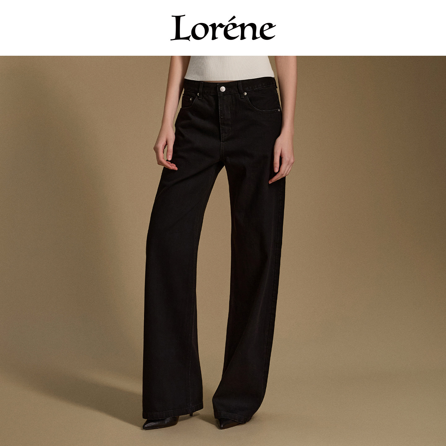 Lorene2026春夏新品牛仔裤女高腰直筒裤子纯棉休闲都市精致长裤女