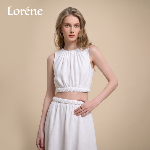 Lorene手工抽褶亚麻修身背心