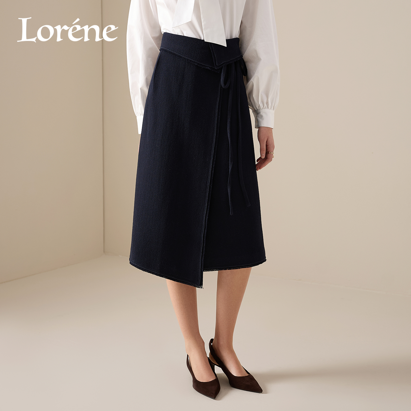 Lorene羊毛半身裙女2026春款意式极简直筒裙子不规则肌理长裙