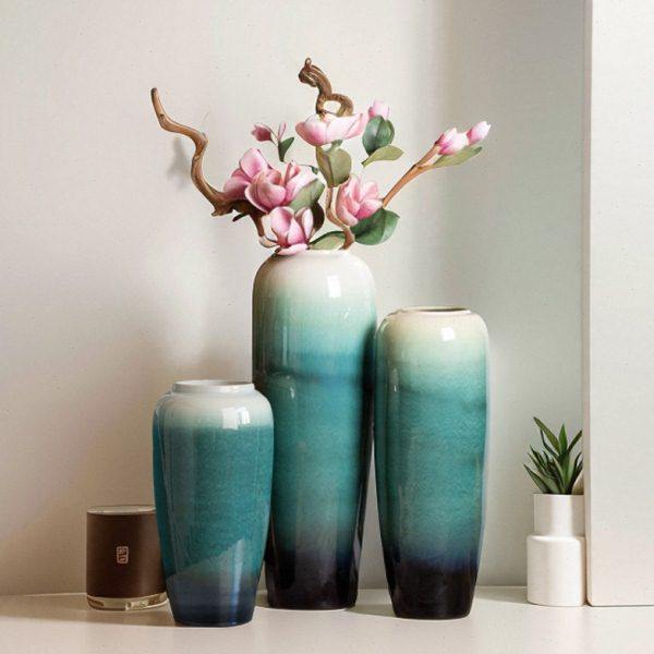 欧式陶瓷落地高大花瓶简约花盆60CM富贵竹客厅干花插花装饰品摆件