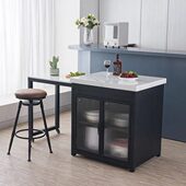 轻奢大理石伸缩中岛台餐桌一体开放式 厨房多功能料理铁艺吧台定制