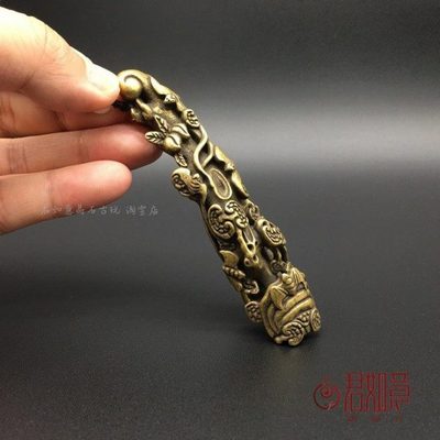 实心黄蝙蝠林芝寿桃小如意挂件迷你铜如意 平安如意手摆件