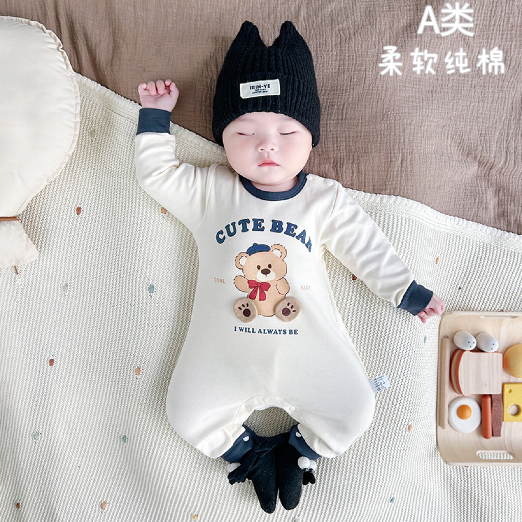 童诺喜 宝宝秋季衣服男小月龄哈衣套头婴儿连体衣春秋款纯棉a类