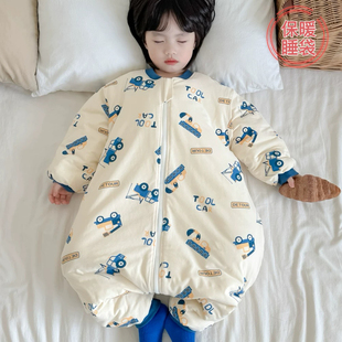童诺喜儿童连体睡衣秋冬季防着凉宝宝分腿睡袋夹棉加厚纯棉连身衣