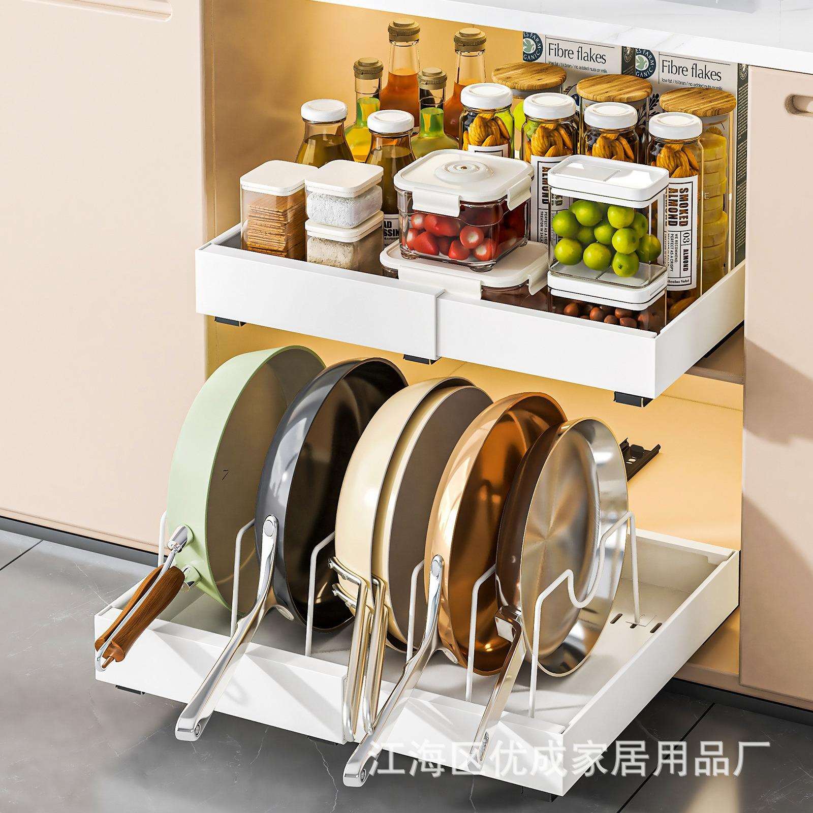 拉篮置物架可伸缩调料瓶抽拉锅具收纳厨房下水槽抽拉调料架锅架