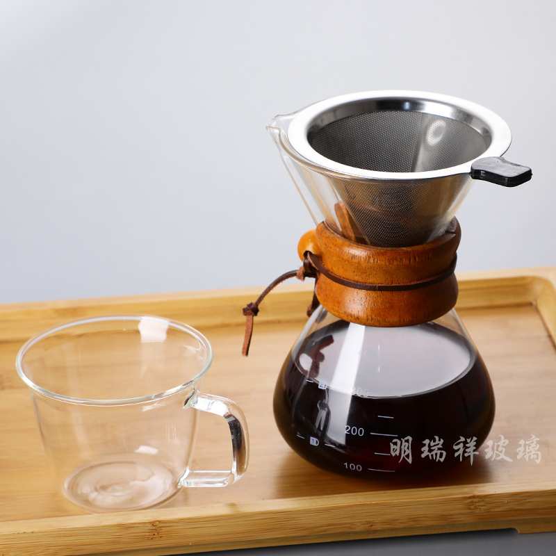 耐热玻璃咖啡壶手冲咖啡刻度壶直身分享壶滴漏式过滤杯简约花茶壶