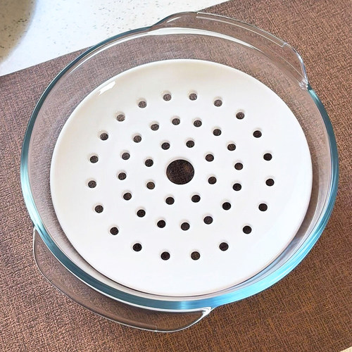 微波炉加热蒸笼陶瓷蒸盘食品级多孔圆形蒸鱼蒸馒头包子沥水饺子盘