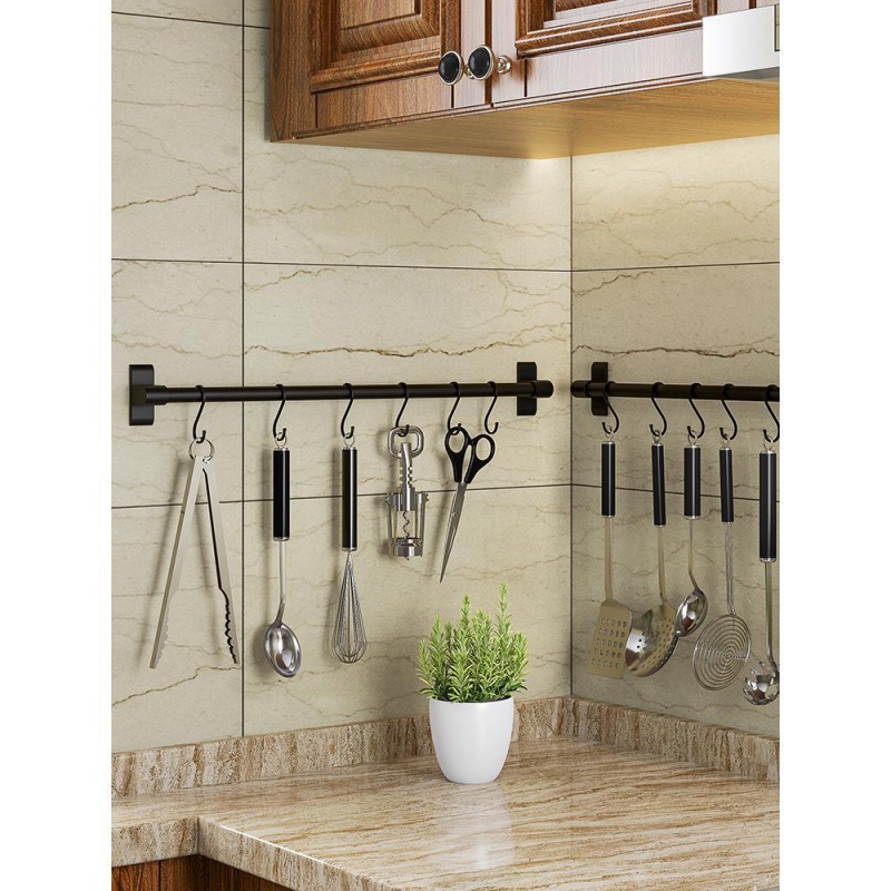 厨房挂杆横杆挂勺子铲子架挂钩架活动排钩免打孔壁U挂多功能置物