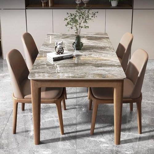 北欧岩板餐桌椅组合现代简约全实木客厅家用小户型长方形吃饭桌子