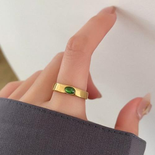 LALUNA不褪色戒指镀K金洗手可带指环马眼绿钻食指2023夏新潮尾戒