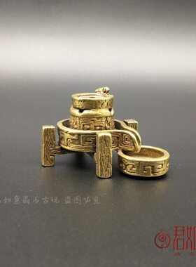 实心黄铜磨石倒流香仿古迷你老鼠老石磨摆件创意农村磨台磨盘香插
